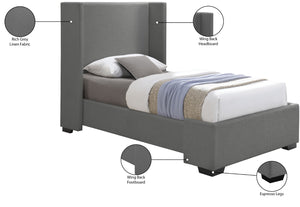 Oxford Linen Textured Fabric: 22% Linen, 33% Cotton, 35% Polyester / Engineered Wood / Foam Mid Century Modern Grey Linen Textured Fabric Twin Bed (3 Boxes) - 47.5" W x 81.1" D x 53" H