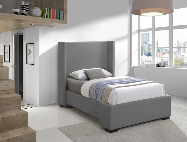 Oxford Linen Textured Fabric: 22% Linen, 33% Cotton, 35% Polyester / Engineered Wood / Foam Mid Century Modern Grey Linen Textured Fabric Twin Bed (3 Boxes) - 47.5" W x 81.1" D x 53" H