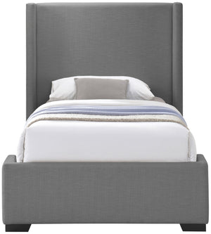 Oxford Linen Textured Fabric: 22% Linen, 33% Cotton, 35% Polyester / Engineered Wood / Foam Mid Century Modern Grey Linen Textured Fabric Twin Bed (3 Boxes) - 47.5" W x 81.1" D x 53" H