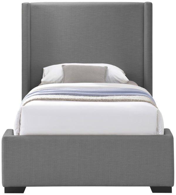 Oxford Linen Textured Fabric: 22% Linen, 33% Cotton, 35% Polyester / Engineered Wood / Foam Mid Century Modern Grey Linen Textured Fabric Twin Bed (3 Boxes) - 47.5" W x 81.1" D x 53" H