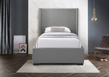 Oxford Linen Textured Fabric: 22% Linen, 33% Cotton, 35% Polyester / Engineered Wood / Foam Mid Century Modern Grey Linen Textured Fabric Twin Bed (3 Boxes) - 47.5" W x 81.1" D x 53" H