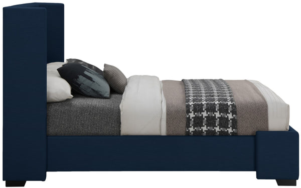 Oxford Linen Textured Fabric: 22% Linen, 33% Cotton, 35% Polyester / Engineered Wood / Foam Mid Century Modern Navy Linen Textured Fabric Full Bed (3 Boxes) - 63" W x 81.1" D x 53" H
