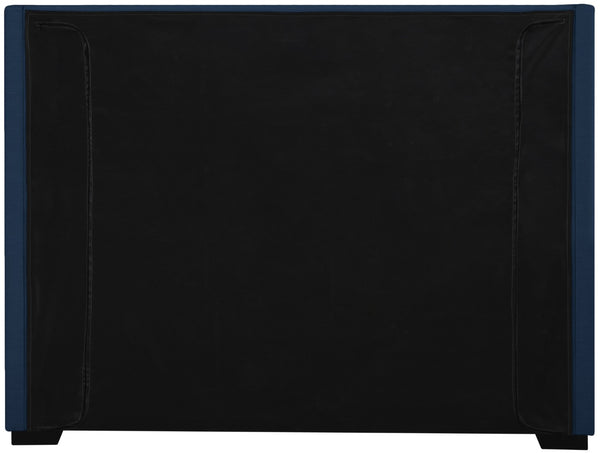 Oxford Linen Textured Fabric: 22% Linen, 33% Cotton, 35% Polyester / Engineered Wood / Foam Mid Century Modern Navy Linen Textured Fabric Full Bed (3 Boxes) - 63" W x 81.1" D x 53" H