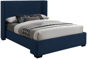 Oxford Linen Textured Fabric: 22% Linen, 33% Cotton, 35% Polyester / Engineered Wood / Foam Mid Century Modern Navy Linen Textured Fabric King Bed (3 Boxes) - 85" W x 86.6" D x 53" H
