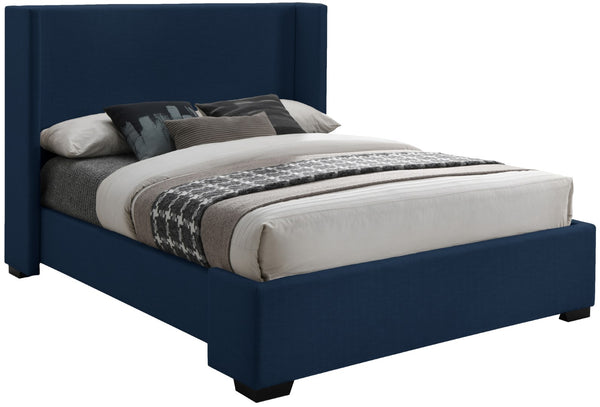 Oxford Linen Textured Fabric: 22% Linen, 33% Cotton, 35% Polyester / Engineered Wood / Foam Mid Century Modern Navy Linen Textured Fabric King Bed (3 Boxes) - 85" W x 86.6" D x 53" H