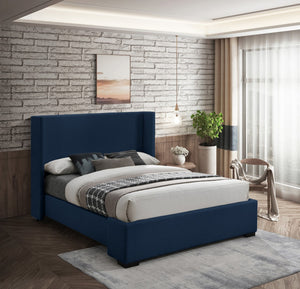 Oxford Linen Textured Fabric: 22% Linen, 33% Cotton, 35% Polyester / Engineered Wood / Foam Mid Century Modern Navy Linen Textured Fabric King Bed (3 Boxes) - 85" W x 86.6" D x 53" H