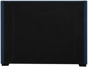 Oxford Linen Textured Fabric: 22% Linen, 33% Cotton, 35% Polyester / Engineered Wood / Foam Mid Century Modern Navy Linen Textured Fabric King Bed (3 Boxes) - 85" W x 86.6" D x 53" H