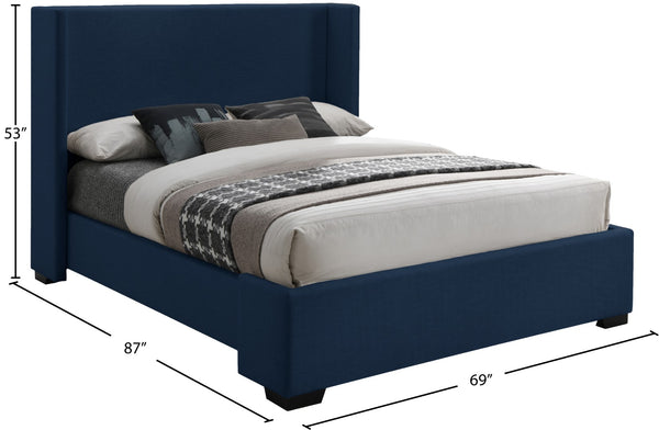 Oxford Linen Textured Fabric: 22% Linen, 33% Cotton, 35% Polyester / Engineered Wood / Foam Mid Century Modern Navy Linen Textured Fabric Queen Bed (3 Boxes) - 69" W x 86.6" D x 53" H