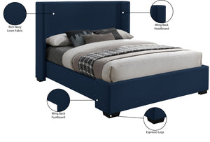 Oxford Linen Textured Fabric: 22% Linen, 33% Cotton, 35% Polyester / Engineered Wood / Foam Mid Century Modern Navy Linen Textured Fabric Queen Bed (3 Boxes) - 69" W x 86.6" D x 53" H