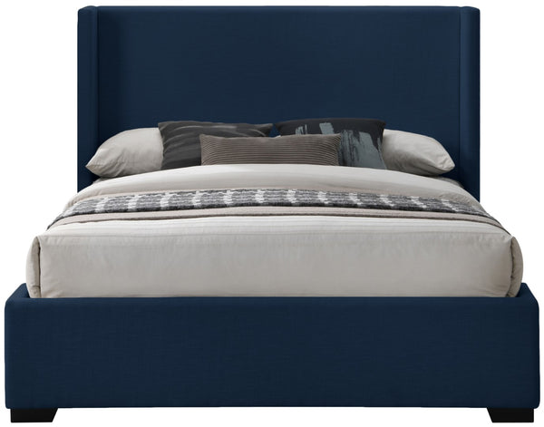 Oxford Linen Textured Fabric: 22% Linen, 33% Cotton, 35% Polyester / Engineered Wood / Foam Mid Century Modern Navy Linen Textured Fabric Queen Bed (3 Boxes) - 69" W x 86.6" D x 53" H