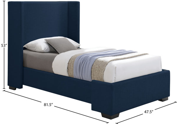 Oxford Linen Textured Fabric: 22% Linen, 33% Cotton, 35% Polyester / Engineered Wood / Foam Mid Century Modern Navy Linen Textured Fabric Twin Bed (3 Boxes) - 47.5" W x 81.1" D x 53" H