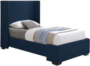 Oxford Linen Textured Fabric: 22% Linen, 33% Cotton, 35% Polyester / Engineered Wood / Foam Mid Century Modern Navy Linen Textured Fabric Twin Bed (3 Boxes) - 47.5" W x 81.1" D x 53" H