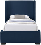 Oxford Linen Textured Fabric: 22% Linen, 33% Cotton, 35% Polyester / Engineered Wood / Foam Mid Century Modern Navy Linen Textured Fabric Twin Bed (3 Boxes) - 47.5" W x 81.1" D x 53" H