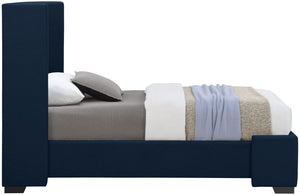 Oxford Linen Textured Fabric: 22% Linen, 33% Cotton, 35% Polyester / Engineered Wood / Foam Mid Century Modern Navy Linen Textured Fabric Twin Bed (3 Boxes) - 47.5" W x 81.1" D x 53" H