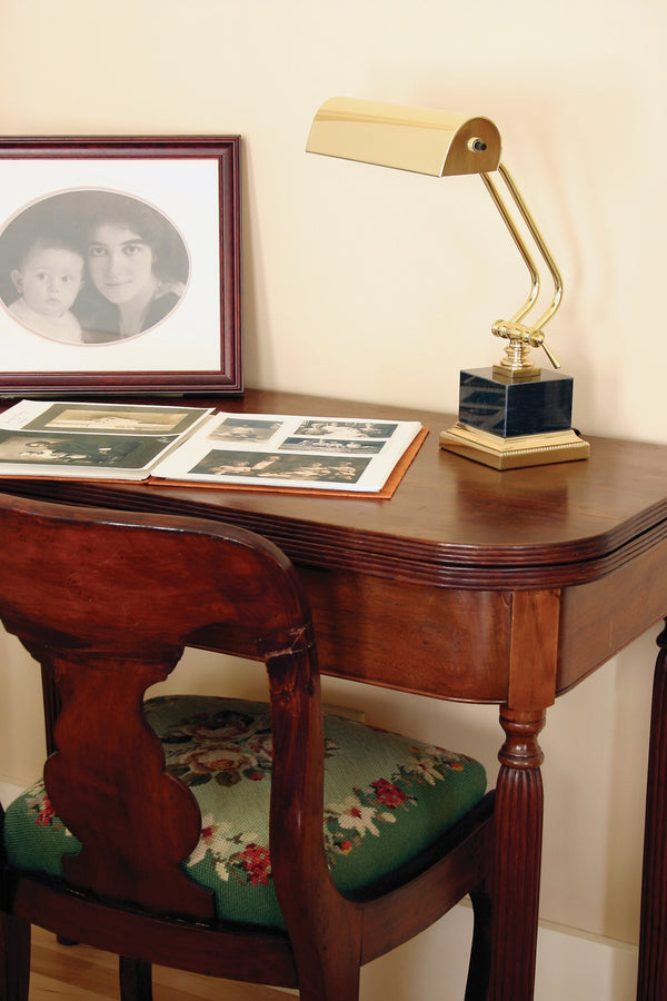 Desk/Piano Lamp 10" in Polished Brass with Black Marble