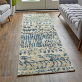 Palomar Luxe Hand Knot Abstract Area Rug, Denim Blue/Beige, 2x6in x 8ft