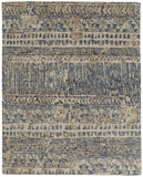 Palomar Luxe Hand Knot Abstract Area Rug, Denim Blue/Beige, 11x6in x 15ft