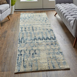 Palomar Hand Knot Abstract Area Rug, Light Beige/Denim Blue, 2x6in x 8ft