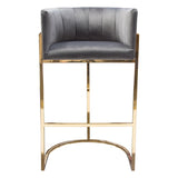 Pandora Bar Height Chair in Grey Velvet with Polished Gold Frame