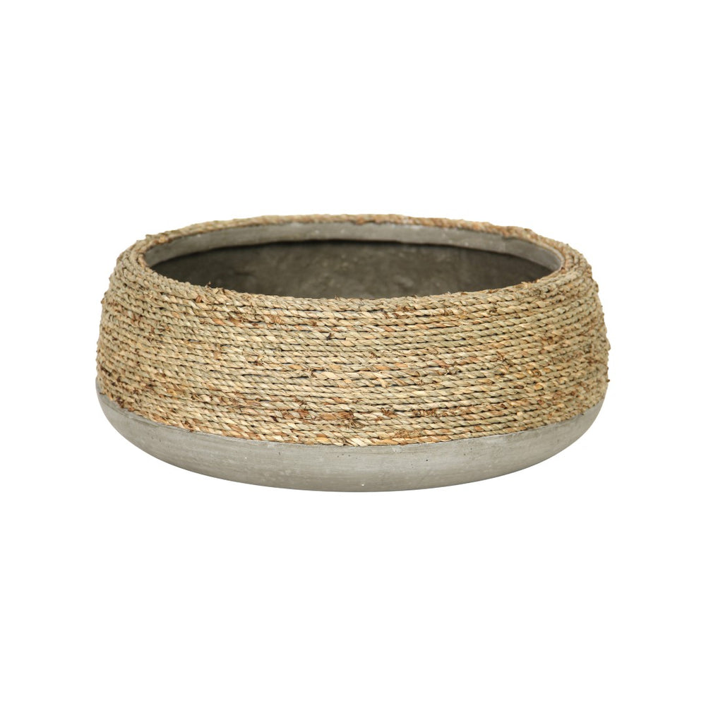 LH Imports Nature Low Round Grass and Concrete Pot PAT018
