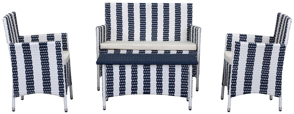 Figueroa 4 Piece Outdoor Set - Stylish Grey & White Woven Rattan with Cushions for Perfect Patio Relaxation