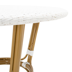 Sidford Rattan Bistro Table - Elegant French Design, White & Brown Wicker, Perfect for Dining Spaces