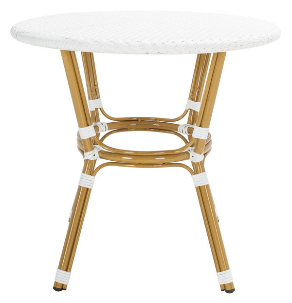 Sidford Rattan Bistro Table - Elegant French Design, White & Brown Wicker, Perfect for Dining Spaces