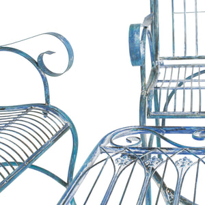 Leah 4 Piece Antique Blue Patio Set - Elegant Victorian Iron Loveseat, Chairs & Coffee Table