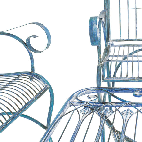 Leah 4 Piece Antique Blue Patio Set - Elegant Victorian Iron Loveseat, Chairs & Coffee Table