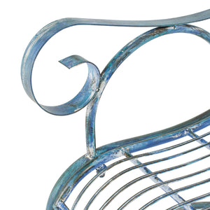 Leah 4 Piece Antique Blue Patio Set - Elegant Victorian Iron Loveseat, Chairs & Coffee Table