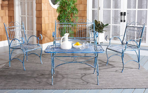 Leah 4 Piece Antique Blue Patio Set - Elegant Victorian Iron Loveseat, Chairs & Coffee Table