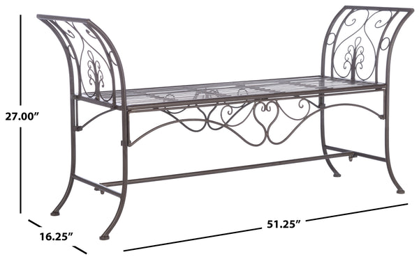 Safavieh Adina Wrought Iron 51.25 Inch W Outdoor Garden Bench PAT5016B