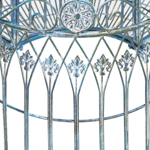 Ally Outdoor Tree Bench - Antique Blue Wrought Iron Garden Seating with Elegant Curved Design 60.25"