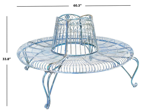 Ally Outdoor Tree Bench - Antique Blue Wrought Iron Garden Seating with Elegant Curved Design 60.25"