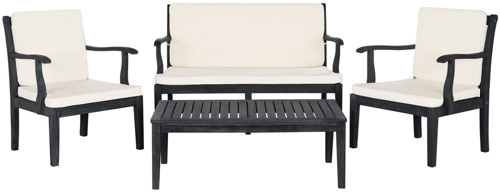 Bradbury 4-Piece Outdoor Living Set - Dark Slate Grey Acacia Furniture with Cushions for Comfort