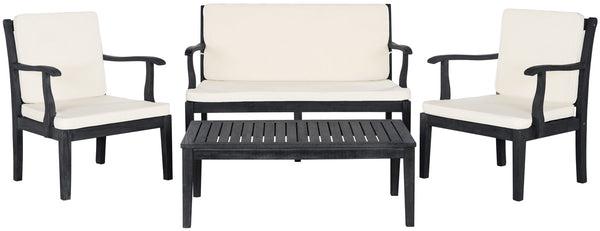 Bradbury 4-Piece Outdoor Living Set - Dark Slate Grey Acacia Furniture with Cushions for Comfort
