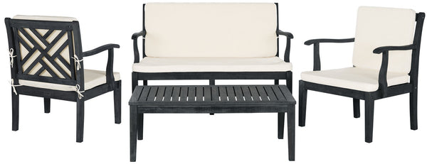 Bradbury 4-Piece Outdoor Living Set - Dark Slate Grey Acacia Furniture with Cushions for Comfort