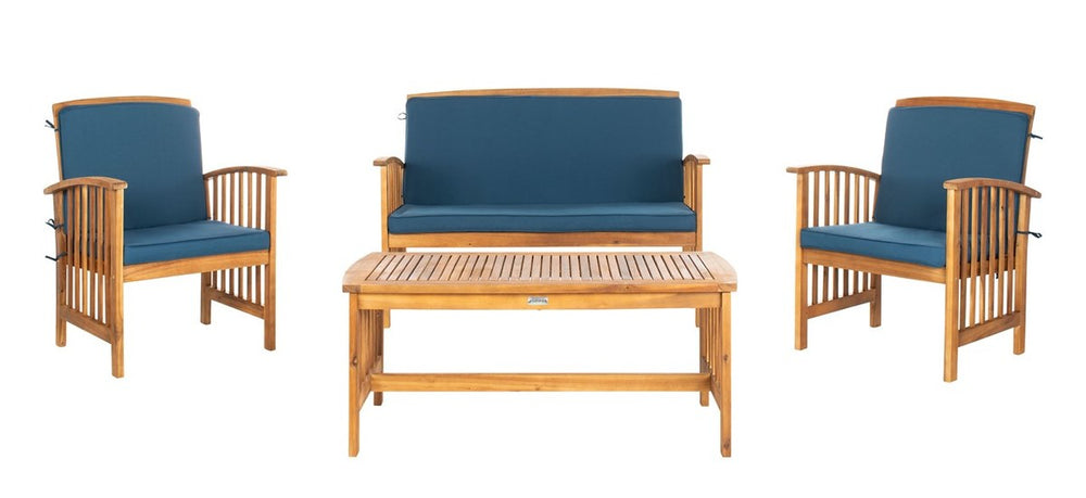 Rocklin 4-Piece Outdoor Furniture Set with Slatted Design, All-Weather Cushions, and Accent Pillows