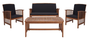 Safavieh Rocklin 4 Pc Outdoor Set Natural/Black Cushion Wood PAT7007X