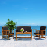 Safavieh Rocklin 4 Pc Outdoor Set Natural/Black Cushion Wood PAT7007X