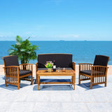 Safavieh Rocklin 4 Pc Outdoor Set Natural/Black Cushion Wood PAT7007X