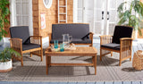 Safavieh Rocklin 4 Pc Outdoor Set Natural/Black Cushion Wood PAT7007X