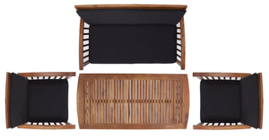 Safavieh Rocklin 4 Pc Outdoor Set Natural/Black Cushion Wood PAT7007X