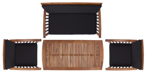 Safavieh Rocklin 4 Pc Outdoor Set Natural/Black Cushion Wood PAT7007X