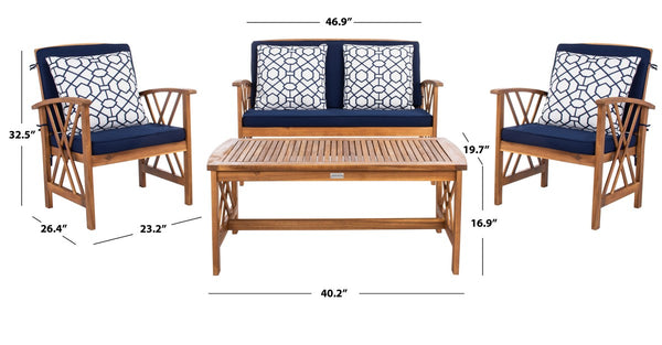 Fontana 4 Piece Outdoor Patio Set - Stylish Acacia Wood, Durable Steel Frame, Ideal for Relaxation
