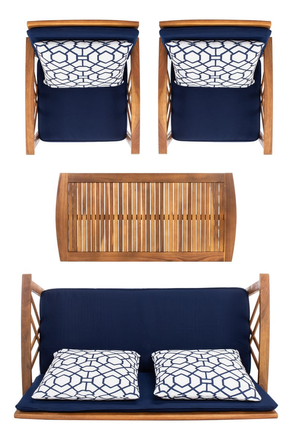 Fontana 4 Piece Outdoor Patio Set - Stylish Acacia Wood, Durable Steel Frame, Ideal for Relaxation