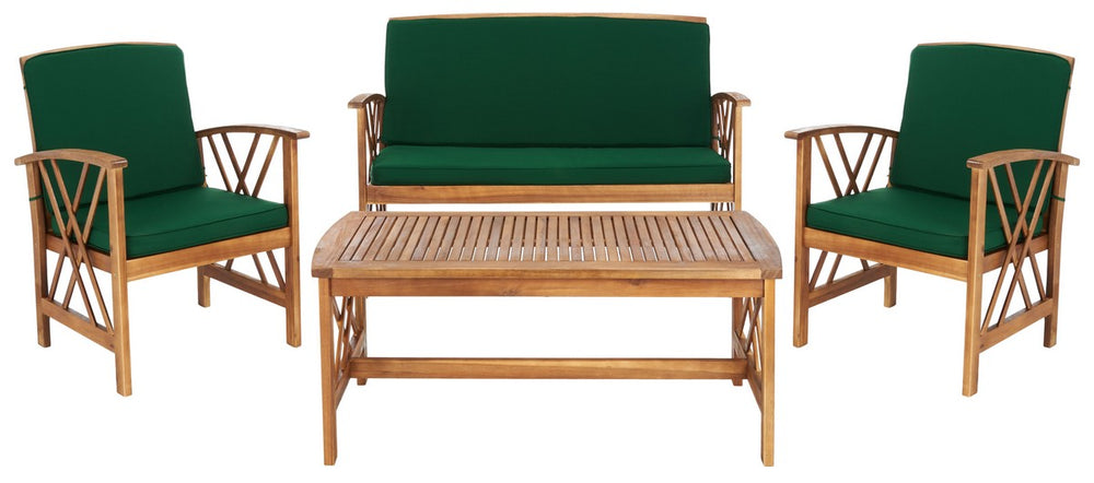 Fontana 4 Piece Outdoor Patio Set - Stylish Acacia Wood, Durable Steel Frame, Ideal for Relaxation