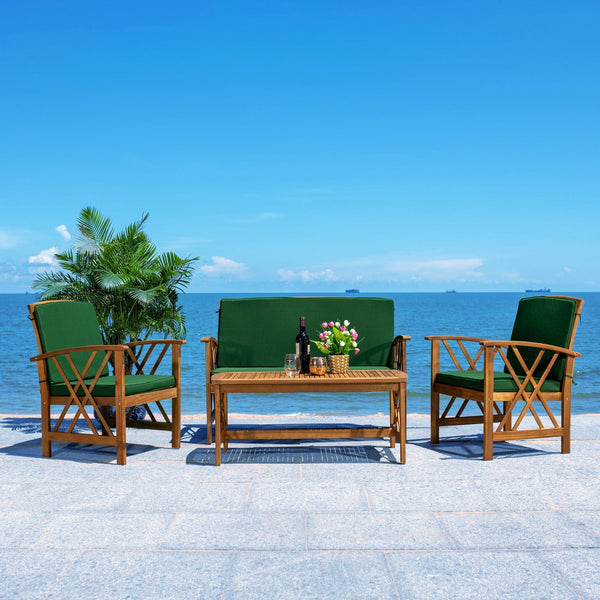 Fontana 4 Piece Outdoor Patio Set - Stylish Acacia Wood, Durable Steel Frame, Ideal for Relaxation