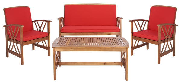 Fontana 4 Piece Outdoor Patio Set - Stylish Acacia Wood, Durable Steel Frame, Ideal for Relaxation