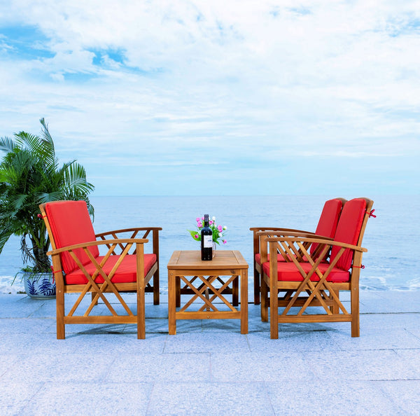 Fontana 4 Piece Outdoor Patio Set - Stylish Acacia Wood, Durable Steel Frame, Ideal for Relaxation